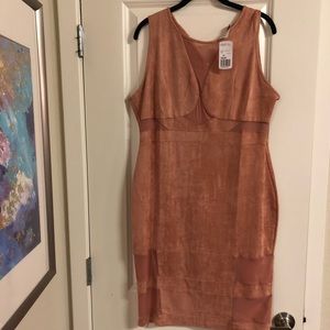 Plus faux suede dress with mesh detail